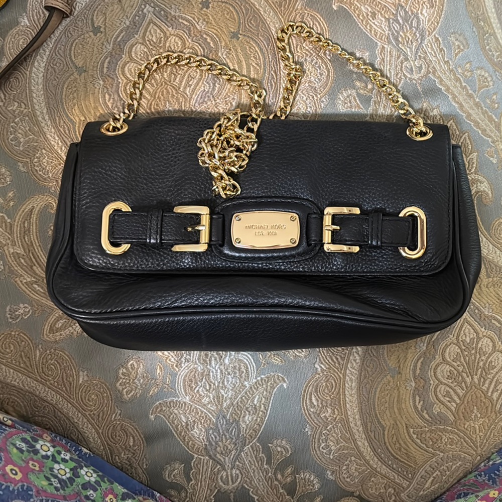 Michael Kors Black and Gold Shoulder Bag with Chain Strap